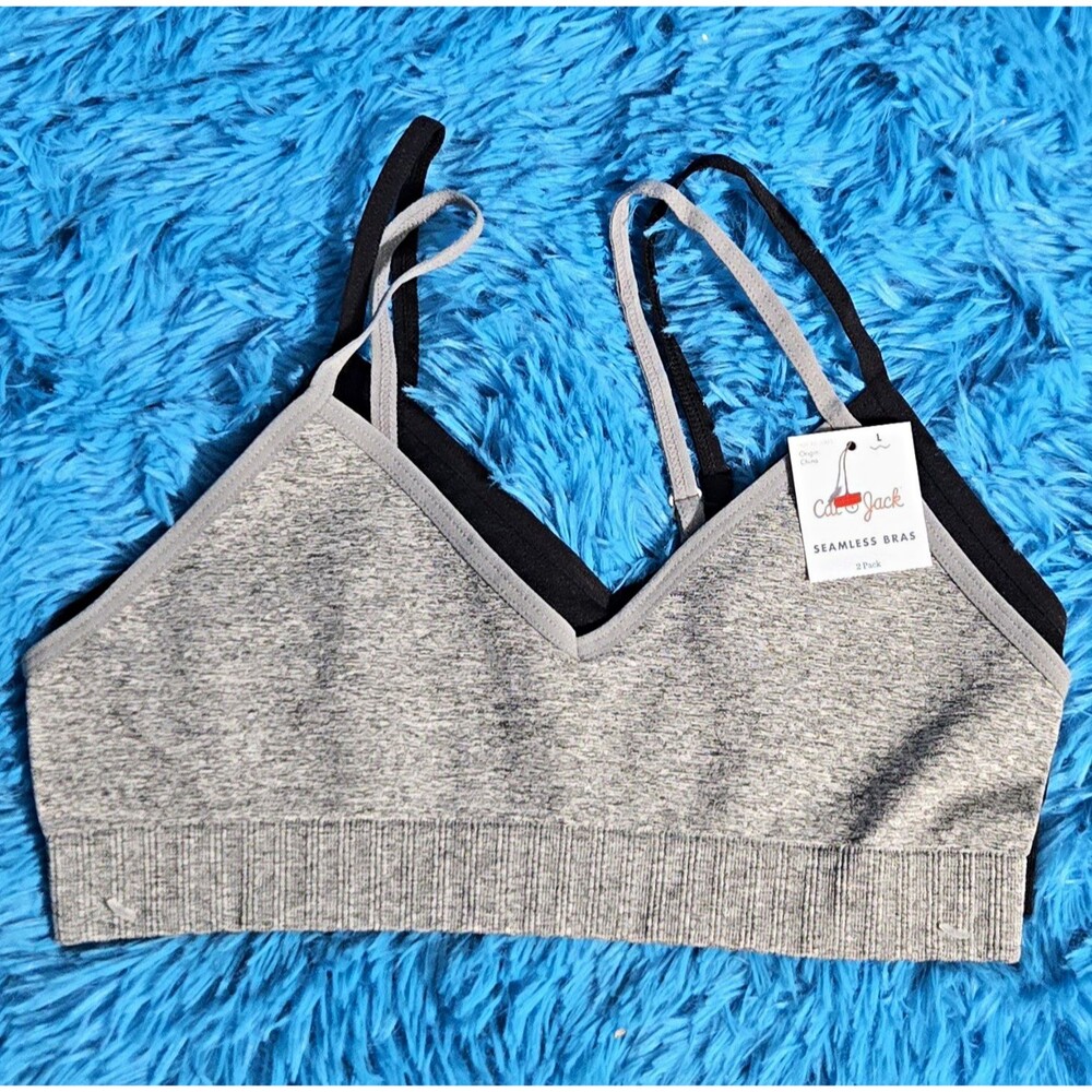 Cat & Jack Seamless Wireless Bralette Bra Set 2-Pack Black/Gray Size Large